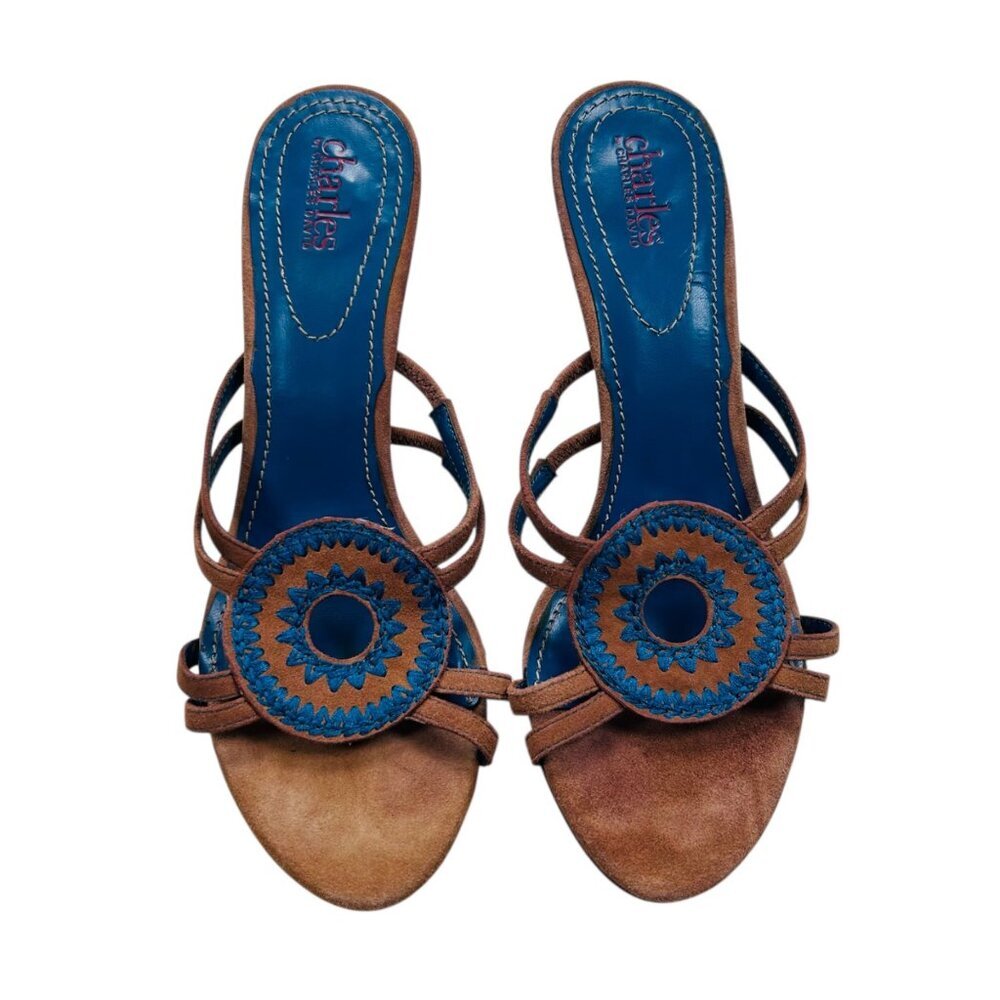Charles David Suede Teal Heel 8.5 Y2K 90s VTG Southwest Western Minimalist - Picture 1 of 7